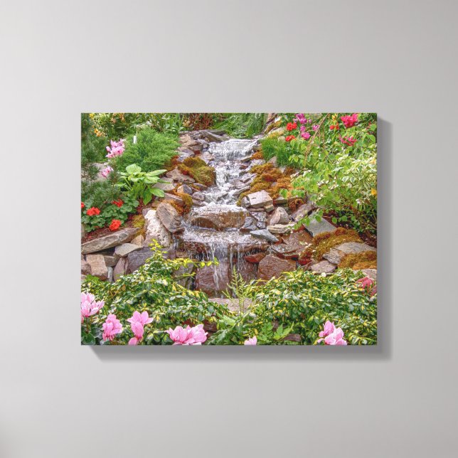 14x11 Wasserfall mit Frühlingsblumen Leinwanddruck (Vorderseite)