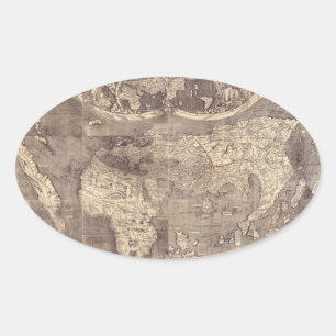 1507 Martin Waldseemuller Weltkarte Ovaler Aufkleber