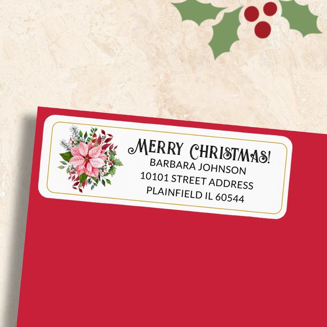 150 Pink Poinsettia Christmas Return Address (Von Creator hochgeladen)