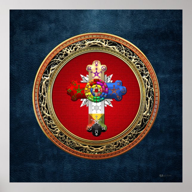 [150] Rosy Cross (Rose Croix) auf Red & Gold Poster (Vorne)