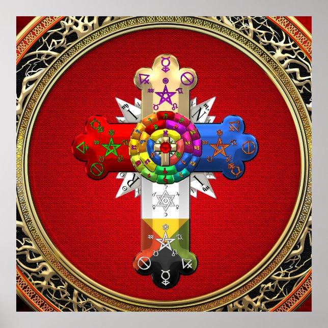 [150] Rosy Cross (Rose Croix) auf Red & Gold Poster (Vorne)