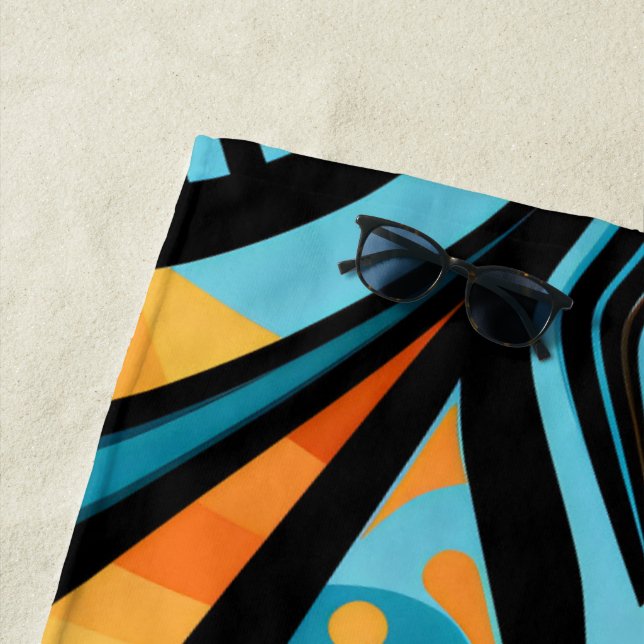 155 einfache, blaue und orangefarbene Formen Strandtuch (Beispiel)