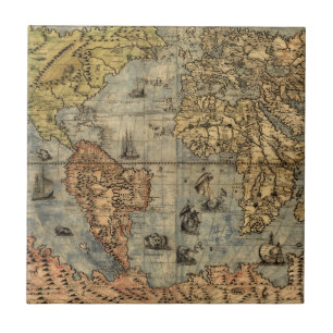 1565 Forlani Antike Weltkarte Vintage-Kartographie Fliese