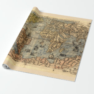 1565 Forlani Antike Weltkarte Vintage-Kartographie Geschenkpapier