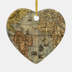 1565 Forlani Antike Weltkarte Vintage-Kartographie Keramikornament