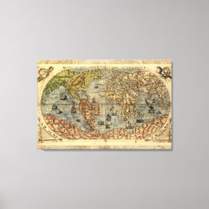 1565 Forlani Antike Weltkarte Vintage-Kartographie Leinwanddruck