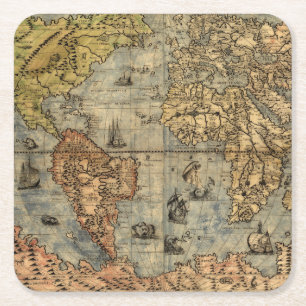 1565 Forlani Antike Weltkarte Vintage-Kartographie Rechteckiger Pappuntersetzer