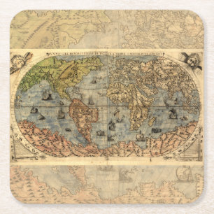1565 Forlani Antike Weltkarte Vintage-Kartographie Rechteckiger Pappuntersetzer