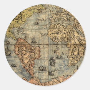 1565 Forlani Antike Weltkarte Vintage-Kartographie Runder Aufkleber