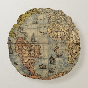 1565 Forlani Antike Weltkarte Vintage-Kartographie Rundes Kissen
