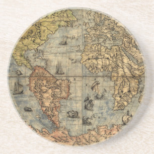 1565 Forlani Antike Weltkarte Vintage-Kartographie Sandstein Untersetzer