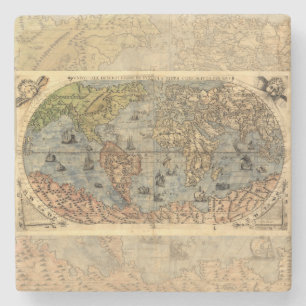 1565 Forlani Antike Weltkarte Vintage-Kartographie Steinuntersetzer