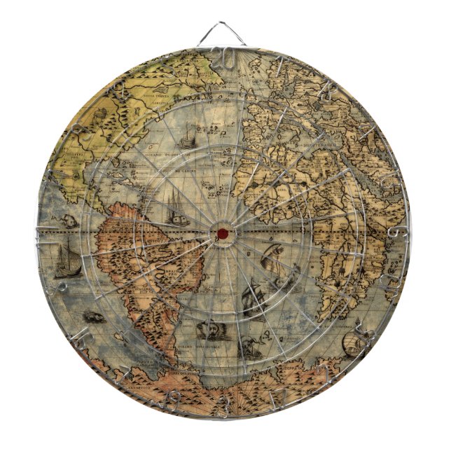 1565 Forlani AntiquevWeltkarte Renaissance Dartscheibe (vorne)