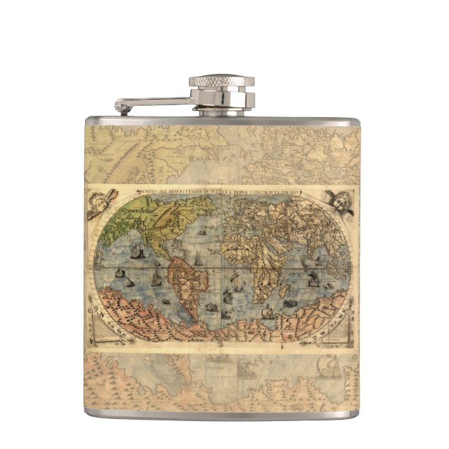 1565 Forlani AntiquevWeltkarte Renaissance Flachmann (Vorderseite)