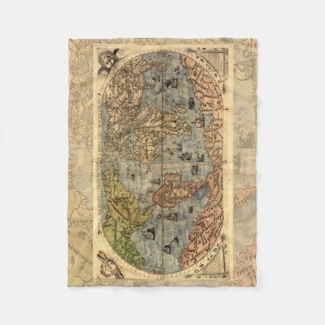 1565 Forlani AntiquevWeltkarte Renaissance Fleecedecke (Vorderseite)