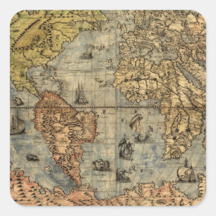 1565 Forlani AntiquevWeltkarte Renaissance Quadratischer Aufkleber