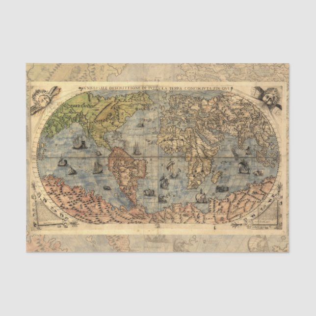 1565 Forlani AntiquevWeltkarte Renaissance Seidenpapier (Vorderseite)