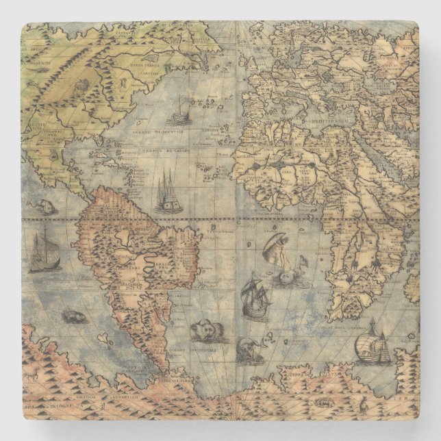 1565 Forlani AntiquevWeltkarte Renaissance Steinuntersetzer (Vorderseite)