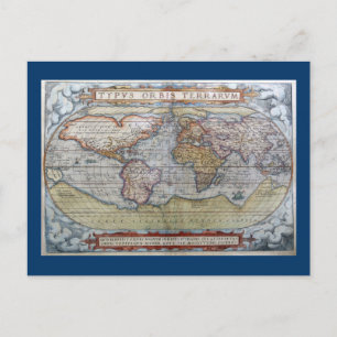 1572 Typus Orbis Terrarum Ortelius Weltkarte Postkarte