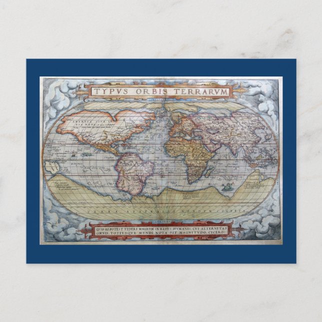 1572 Typus Orbis Terrarum Ortelius Weltkarte Postkarte (Vorderseite)