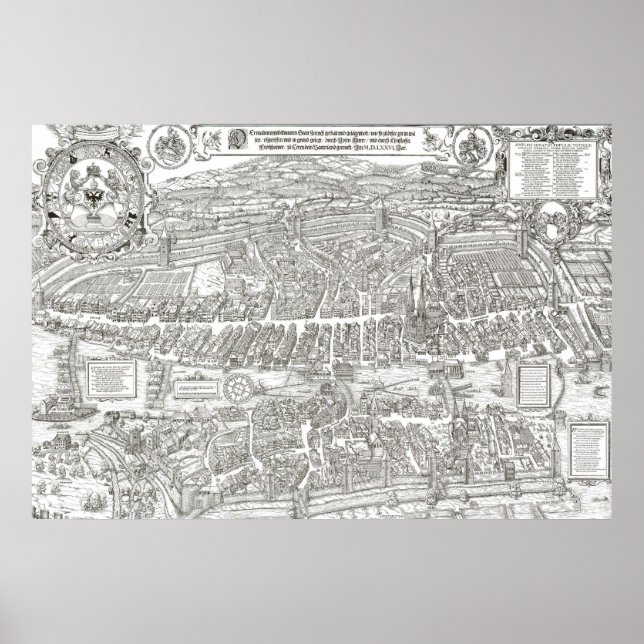 1576 Karte Zürich Schweiz Poster (Vorne)