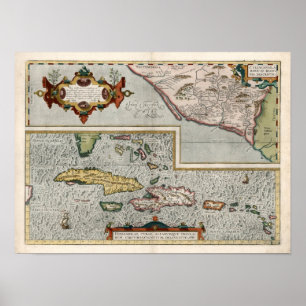 1579 Karten-karibische Inseln Poster