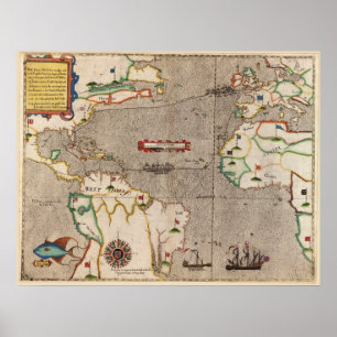 1589 Karte Sir Francis Drake's West Indies Voyage Poster