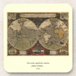 1595 Historische Weltkarte von Jodocus Hondius Getränkeuntersetzer
