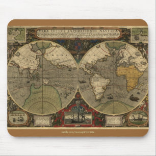 "1595 Hondius Worlde Map" Vintag Art Mouse Pad Mousepad