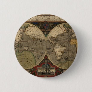 1595 Vintage Weltkarte durch Jodocus Hondius Button