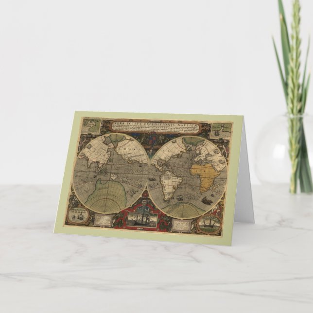 1595 Vintage Weltkarte durch Jodocus Hondius Karte (Vorderseite)