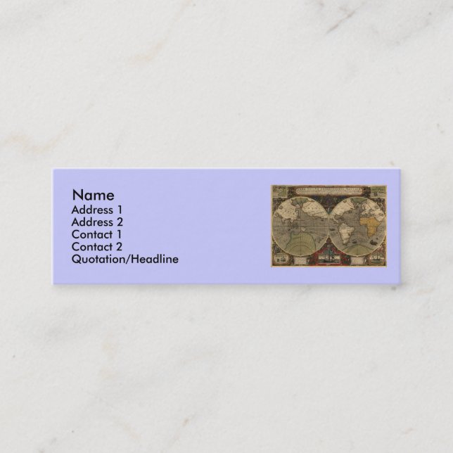 1595 Vintage Weltkarte durch Jodocus Hondius Mini Visitenkarte (Vorderseite)