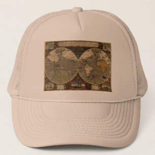 1595 Vintage Weltkarte durch Jodocus Hondius Truckerkappe