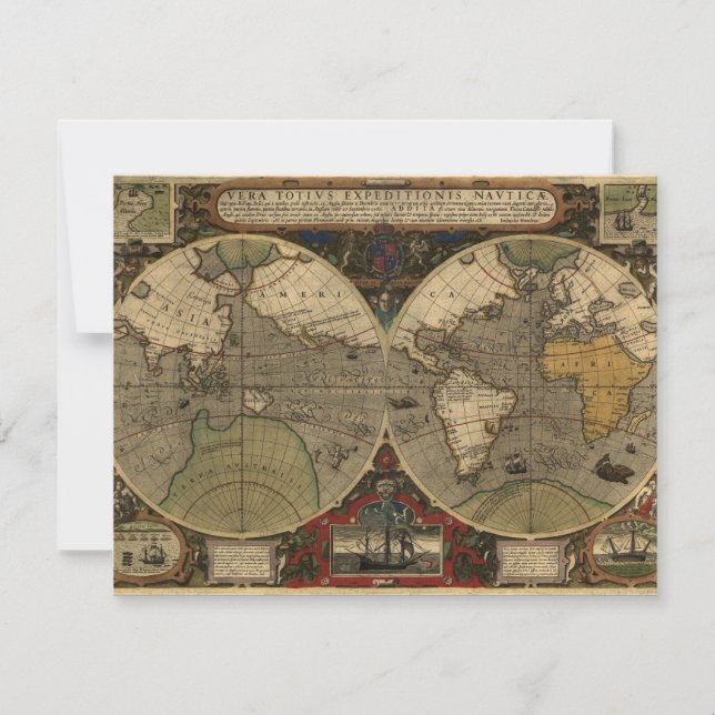 1595 Vintage Weltkarte von Jodocus Hondius Einladung (Vorderseite)