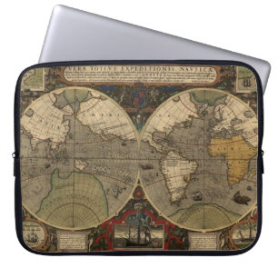 1595 Vintage Weltkarte von Jodocus Hondius Laptopschutzhülle