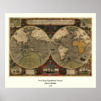 1595 Vintage Weltkarte von Jodocus Hondius
