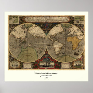 1595 Vintage Weltkarte von Jodocus Hondius Poster
