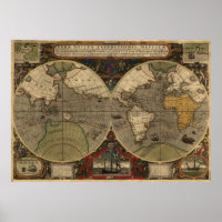 1595 Vintage Weltkarte von Jodocus Hondius
