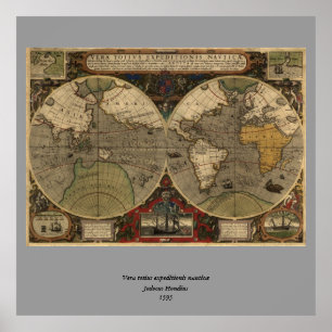 1595 Vintage Weltkarte von Jodocus Hondius Poster