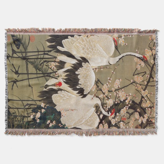 15. 梅花群鶴図, 若冲 Pflaume blüht u. Kräne, Jakuchū Decke (Vorderseite)