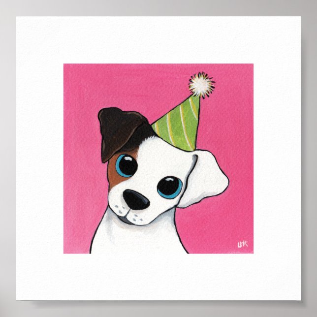 15,2 cm x 15,2 cm | Whimsical Dog Art | Party Welp Poster (Vorne)