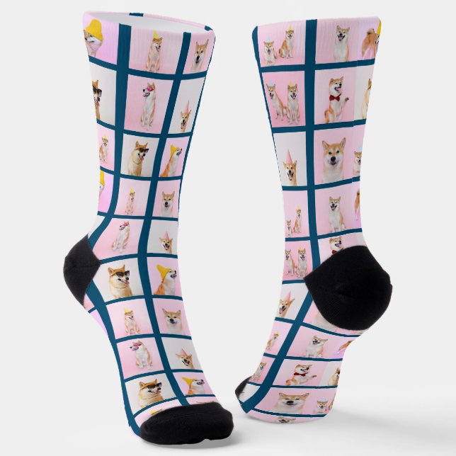 15 Collage Fun Foto Geschenk Custom Personalisiert Socken (Gewinkelt)