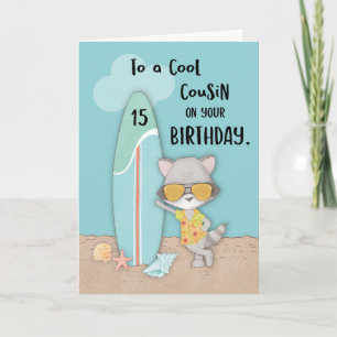 15 Cousin Geburtstag Strand Funny Cool Raccoon Karte