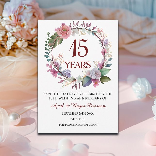 15. Crystal Wedding Jubiläum Floral Save The Date (Von Creator hochgeladen)