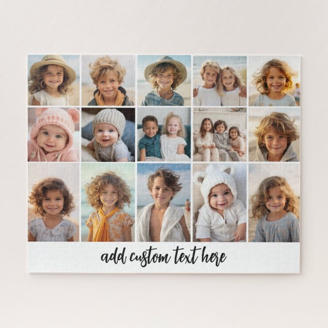 15 Foto Collage Grid - Skripttext - Schwarz-weiß Puzzle (Horizontal)