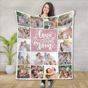 15-Foto-Collage Love You Mom Pink Fleecedecke
