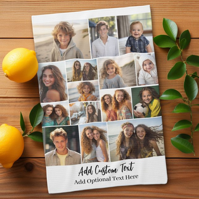 15 FotoCollage - Benutzerdefinierter Text - Schwar Geschirrtuch (Custom Kitchen Towel with Photo Collage)