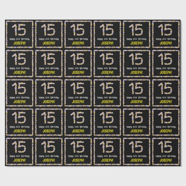 15. Geburtstag: Blumennummer, Individuelle Name, B Geschenkpapier (Flach)