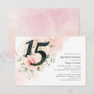 15. Geburtstag Blumenrosa Quinceanera Botanisch Einladung