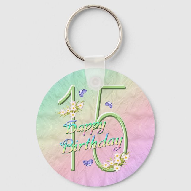 15. Geburtstag Butterfly Garden Schlüsselanhänger (Vorderseite)